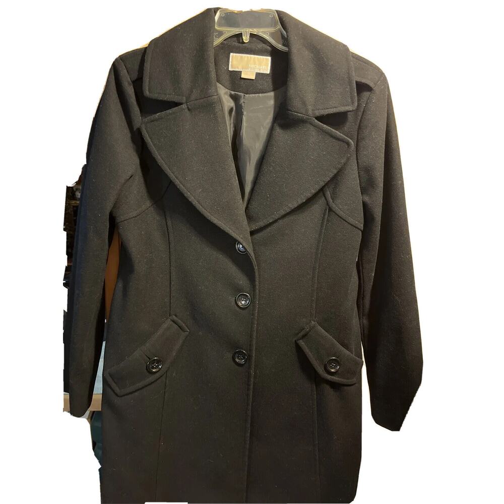 Michael Michael Kors Women’s Size 10 Black Wool Long Sleeve Button Down Coat